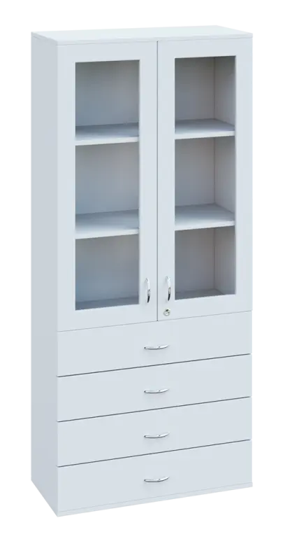 SPO 34 skříň 2-dveřová, 2-sklo, zásuvky lamino - bílá